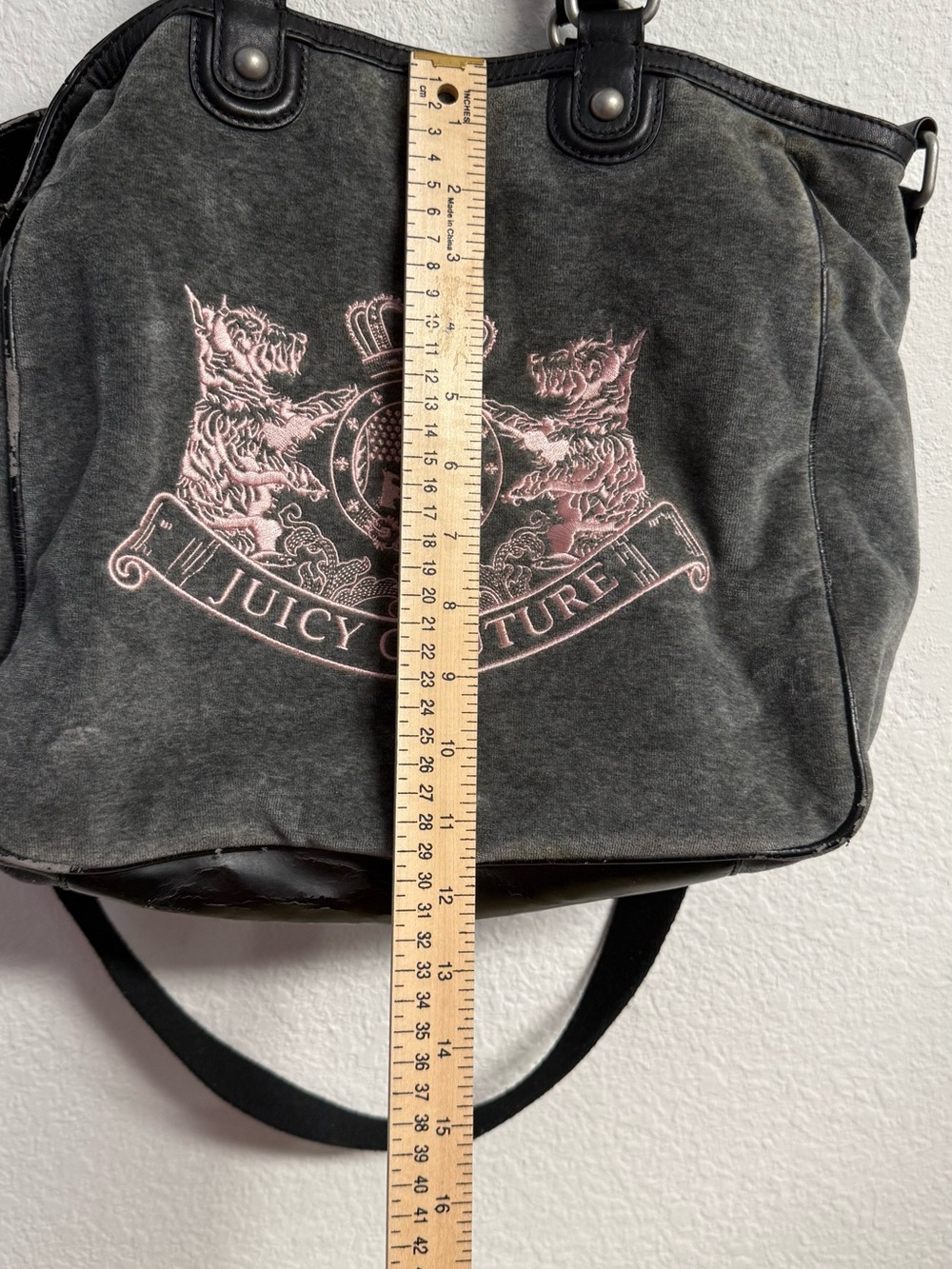 Juicy Couture Gray Denim Shoulder Bag with Pink Crest Embroidery - Picture 14 of 14